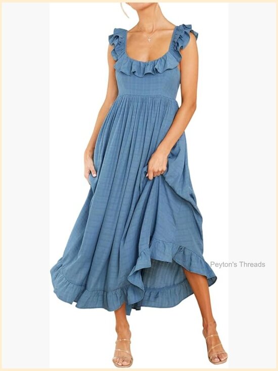 Dresses & Skirts - Sleeveless Midi Dress with Pockets Tie Back Ruffle A-Line Flowy Sundress